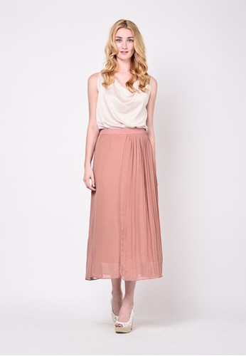 Midi Side Pleated Skirt - Brown.