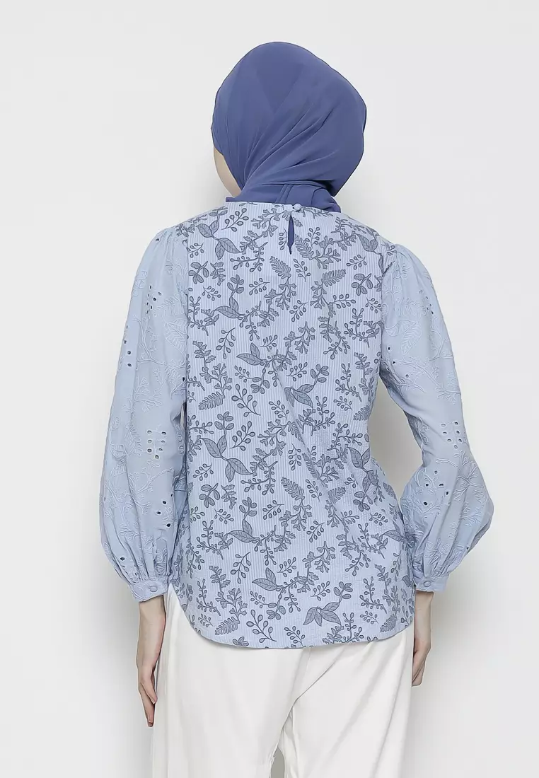 Urban Exchange Verano Blue Blouse - Atasan Blouse Printed Lengan Panjang