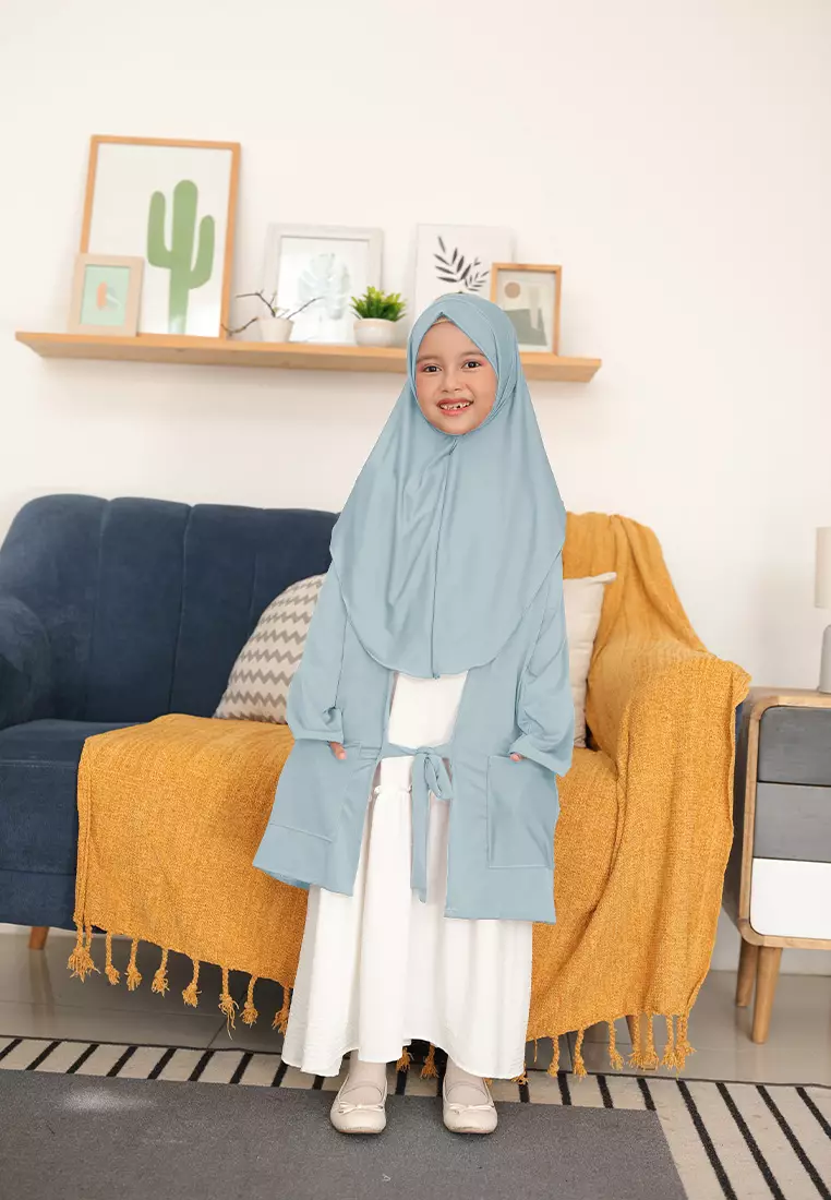 Alifa Bergo Anak | Hijab Instan Anak | Kerudung Instan | Cardigan Outer  - Lava Grey