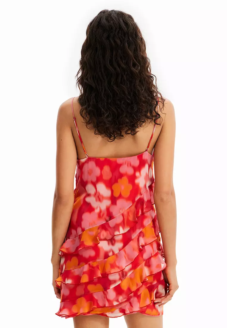 Red ruffle hot sale dress short