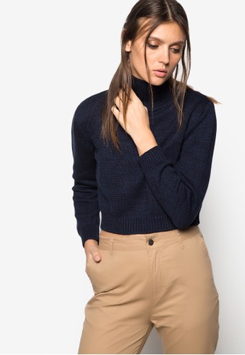 High Neck Knitted Pullover (Blue)