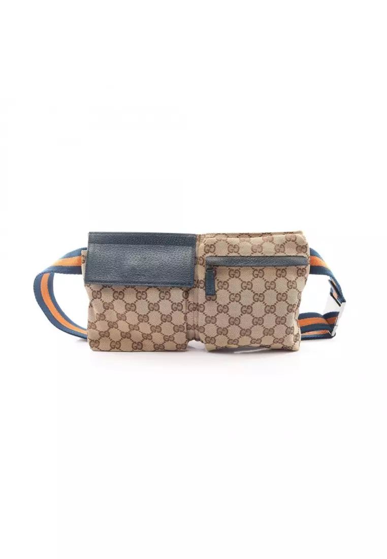 美品 GUCCI GG Canvas Waist Bag Body Bag Gucci Pre-Loved Gucci GG canvas body bag waist bag canvas leather