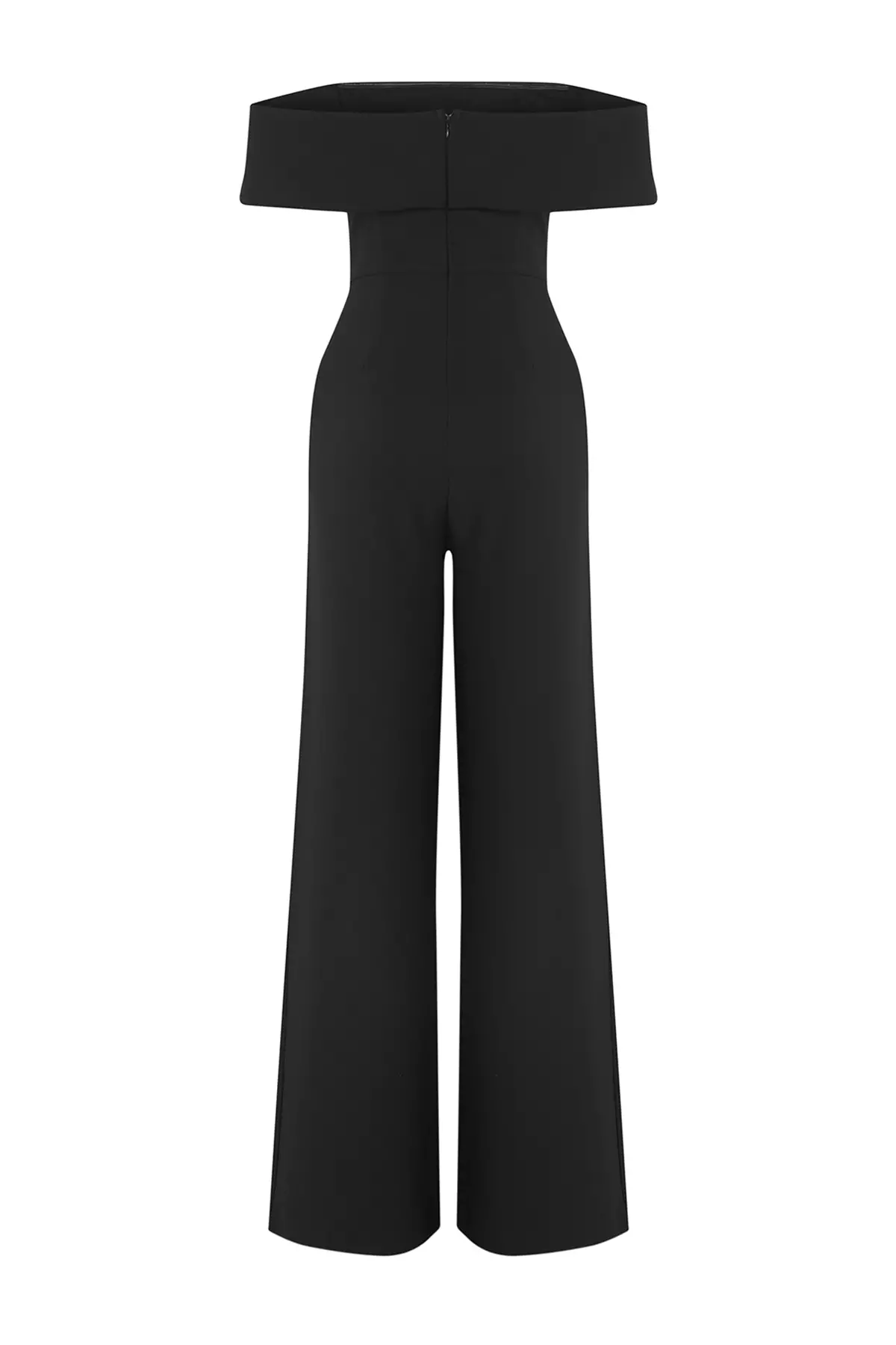 Black Carmen Collar Woven Long Stylish Jumpsuit TPRSS25TU00014