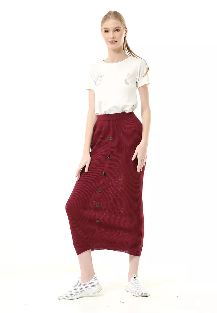Deliana Rok Rajut Kancing Bawahan Wanita Premium Quality - Maroon