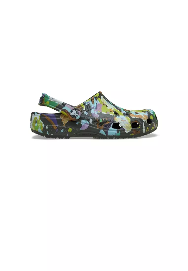 Classic Painted Floral Clog in Black Sand