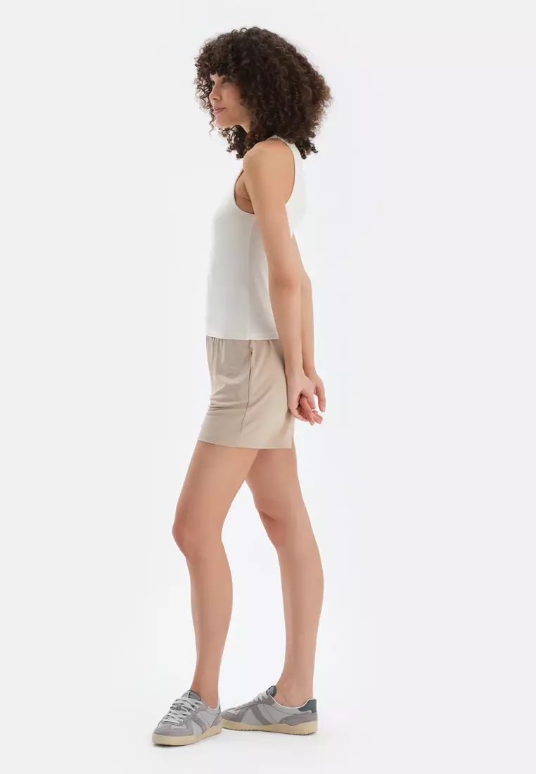 Ecru Tanktop, Halter Neck, Regular, Thick Strap Loungewear for Women