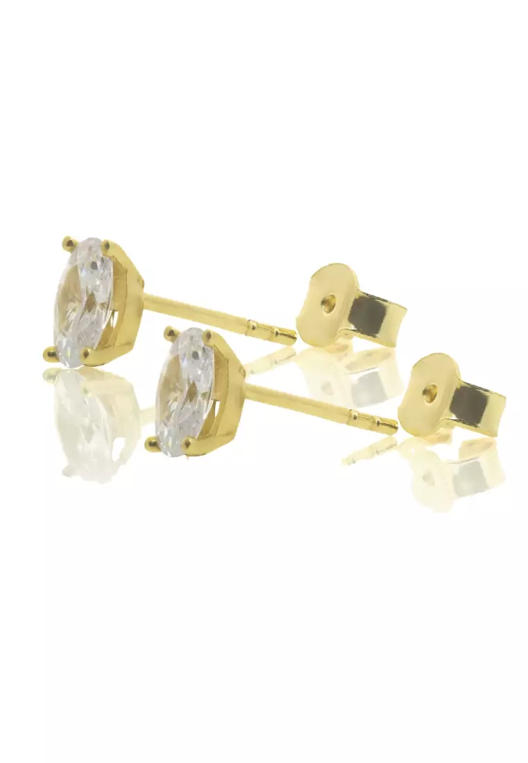 White Cubic Oval Studs 18k Gold