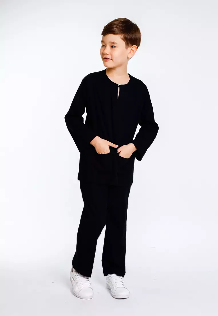 Byford Baju Melayu Raya Baju Johor Teluk Belanga Slim Fit Sedondon Anak Budak - 3925501A-99Black