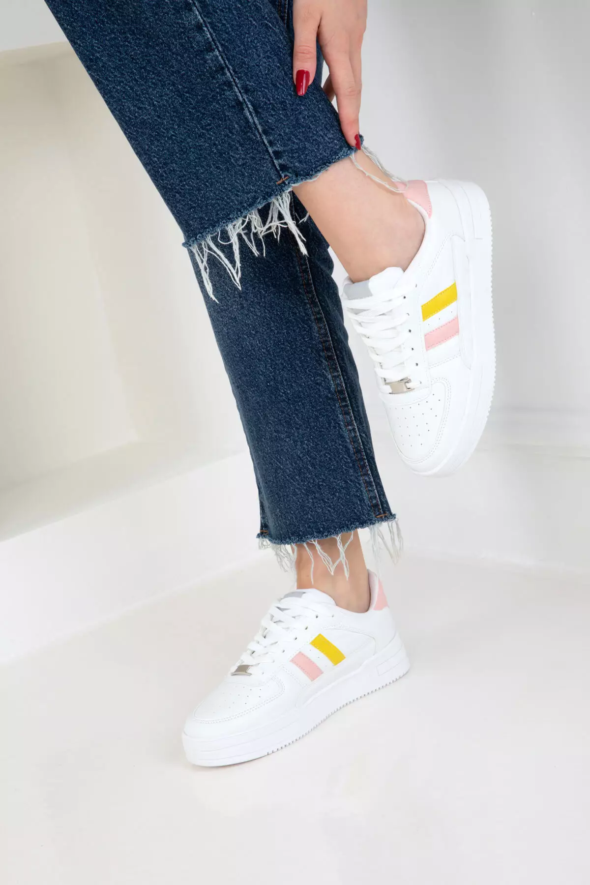 White-Yellow-Powder Women's Sneaker 20677