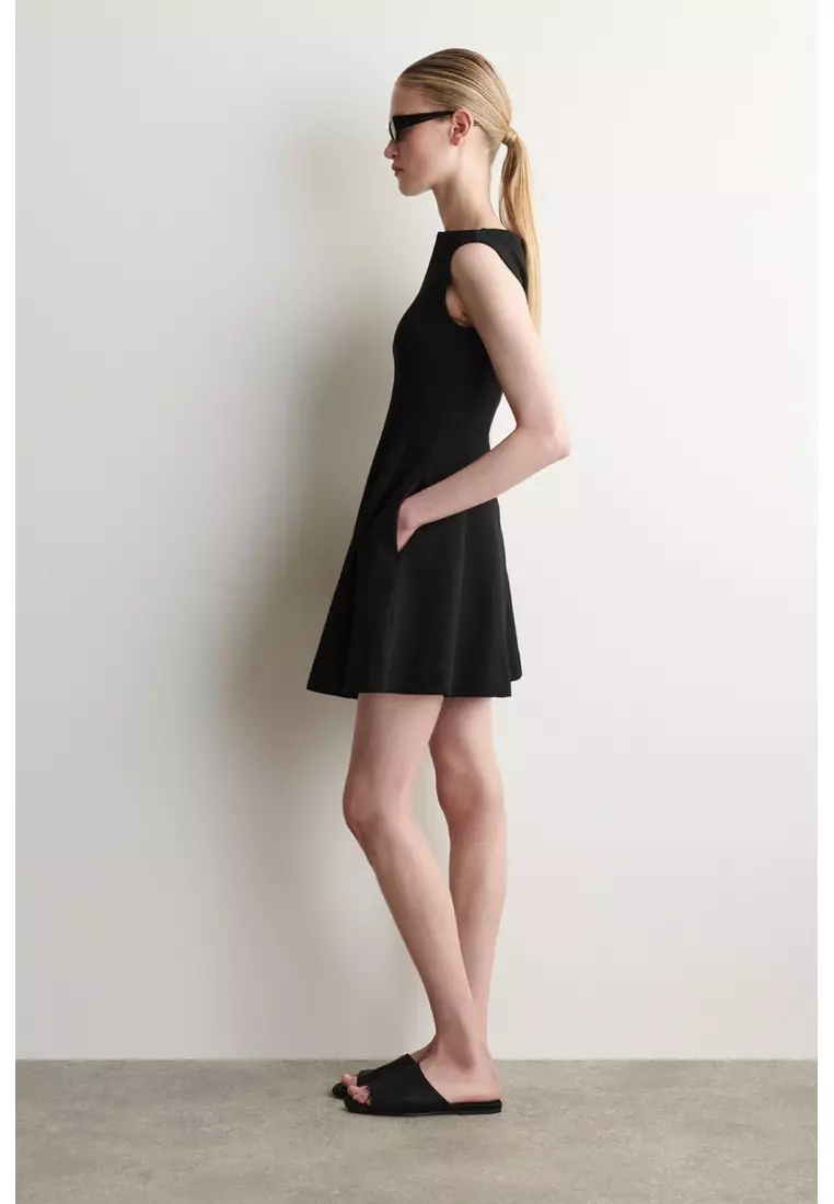 SCULPTED FLARED COTTON MINI DRESS