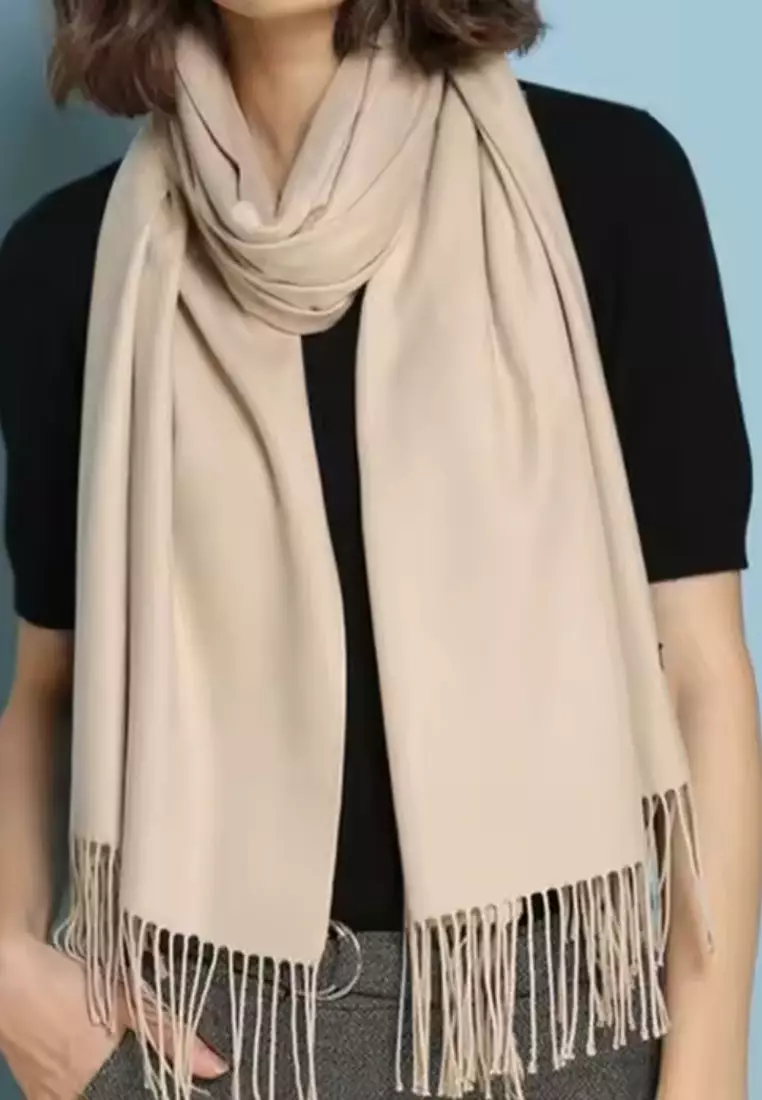 Aksesoris Wanita Plain Viscose Shawl Pashmina Syal Wanita Oatmeal Beige