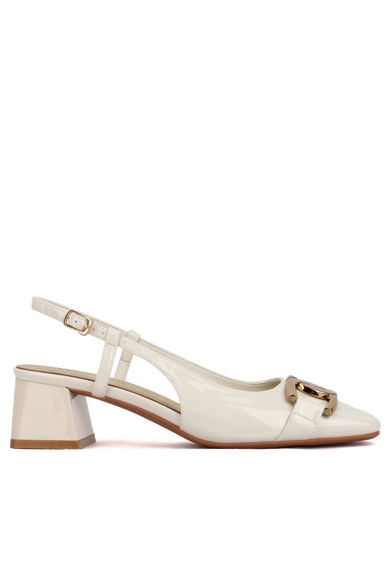 Horsebit Buckle Patent Leather Slingback Mid Heel XJ333-1