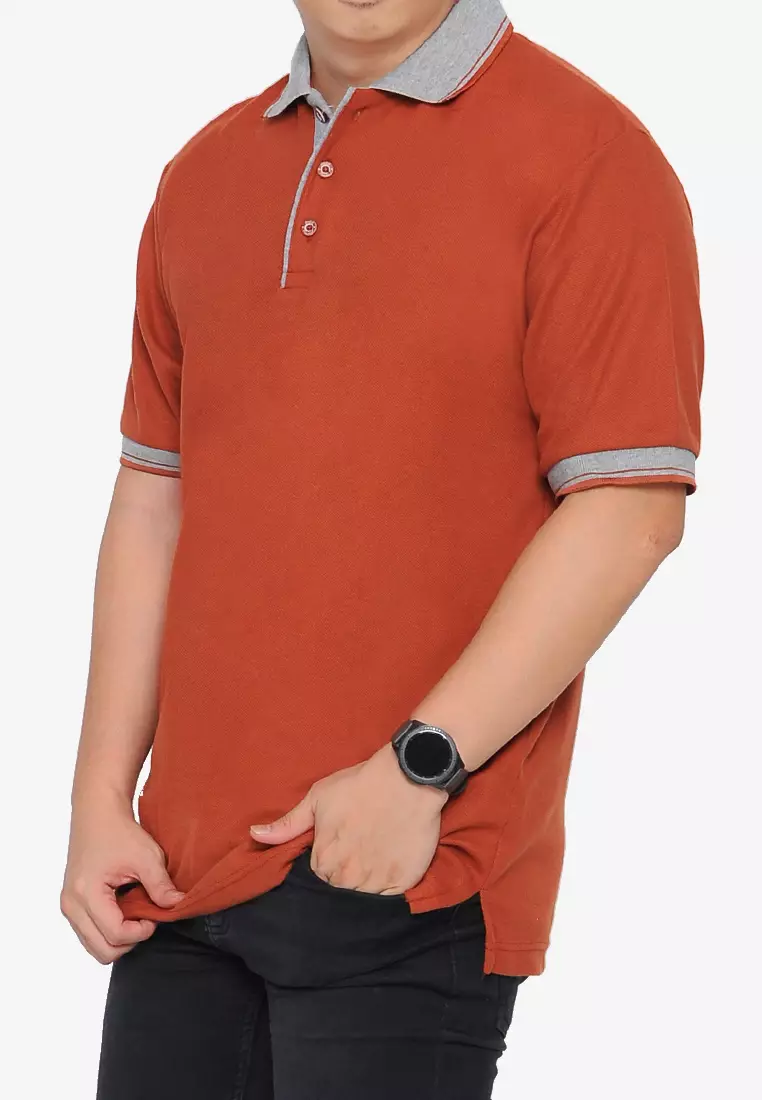Andre Michel Kaos Polo Shirt Lengan Pendek Kerah Abu Cokelat Bata 933-36