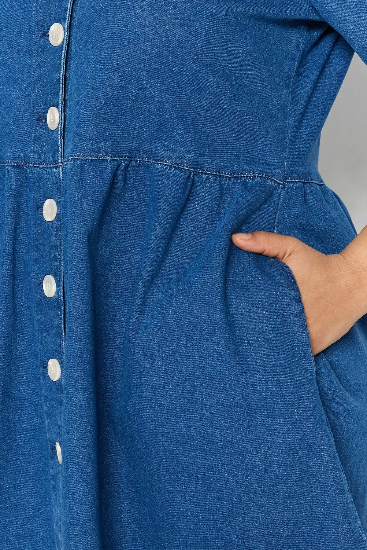 Plus Size V-Neck Denim Mini Dress