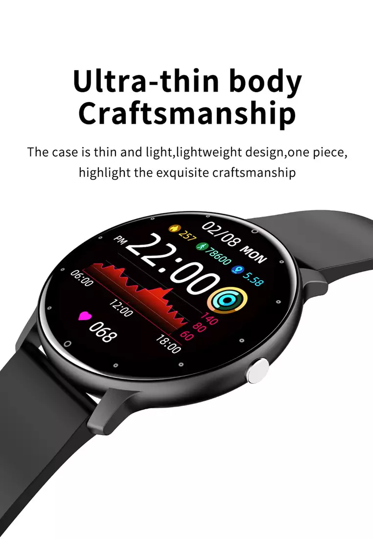 Smart Watch Pria Full Touch Screen Phone Call Wireless Charge Jam Tangan Pintar Hitam