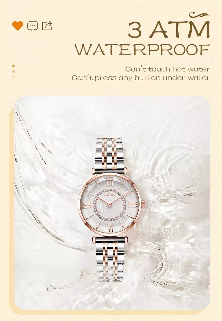 Jam Tangan Wanita Mewah jam tangan wanita Tali stainless steel bisnis mode 3ATM Anti Air