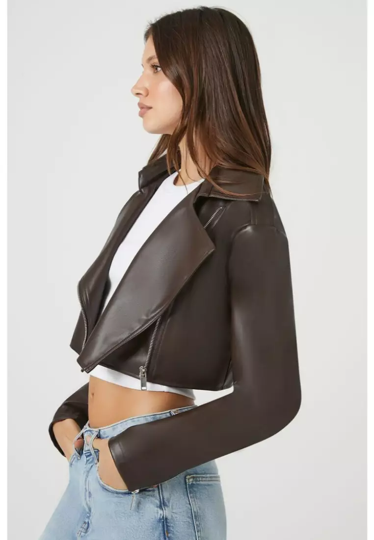 Faux Leather Cropped Moto Jacket
