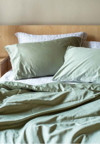 Kapas Living Fitted Bedsheet Set, Light Sage Green Bed Sheets