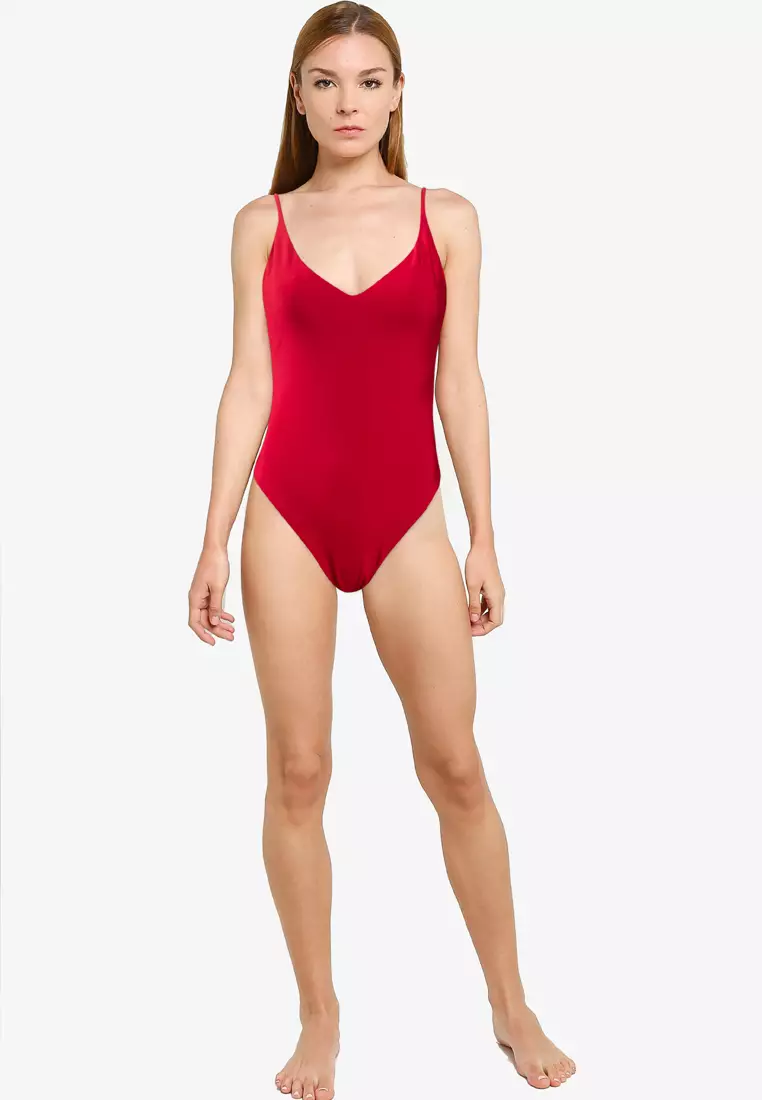 Thin Strap V Neck One Piece Cheeky