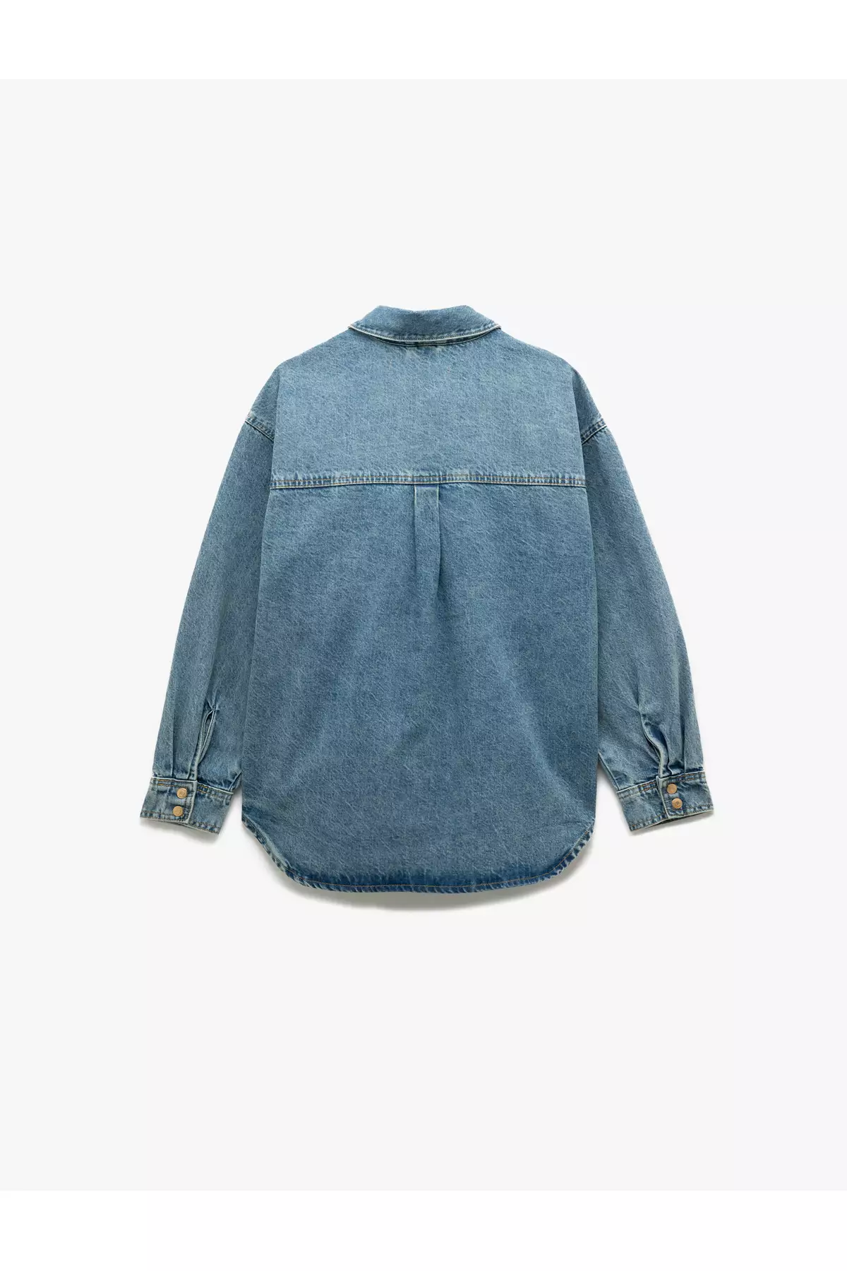Long Sleeve Classic Collar Pocket Detailed Buttoned Cotton Oversize Denim Shirt
