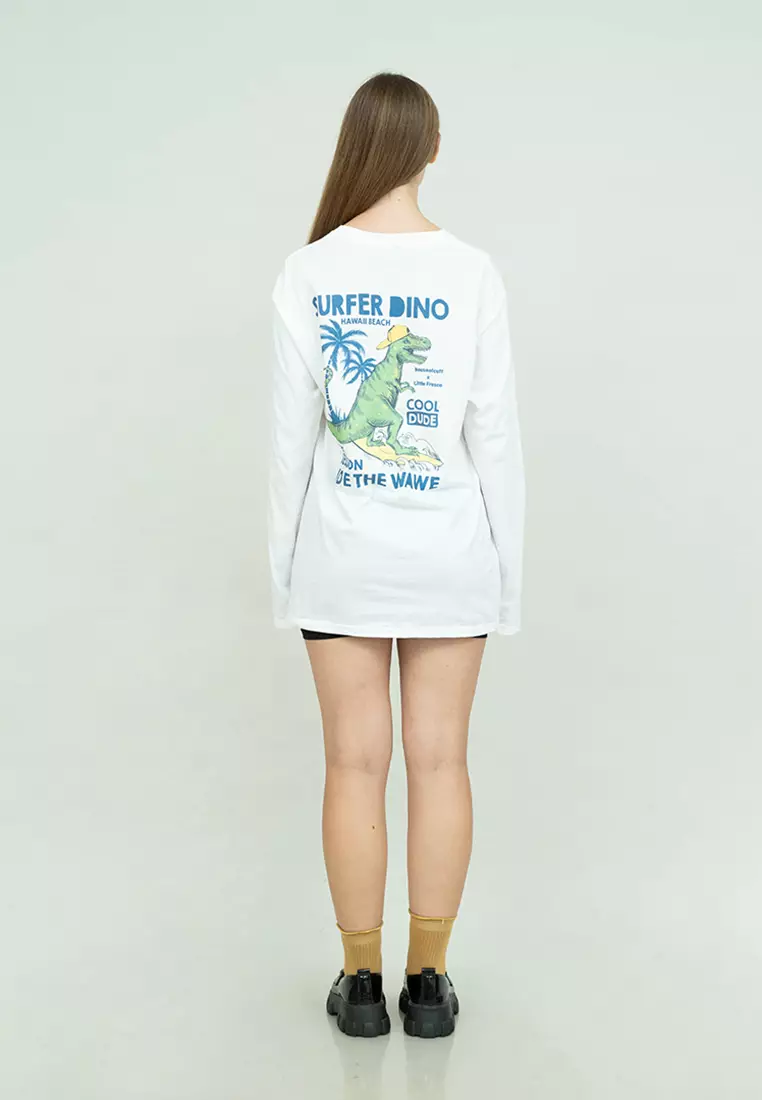 Kaos cotton combed lengan panjang wanita putih houseofcuff surver dino