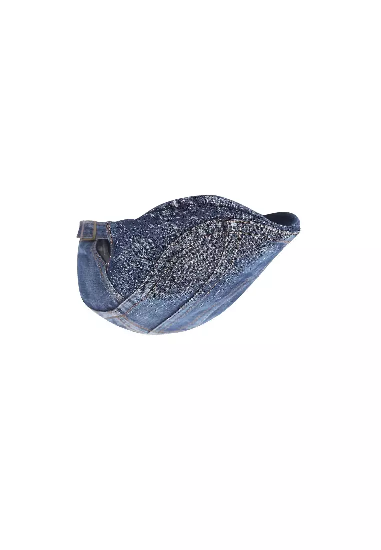Hamlin Topi Baret Pria Denim Retro Casual - J-87 - Dark Blue