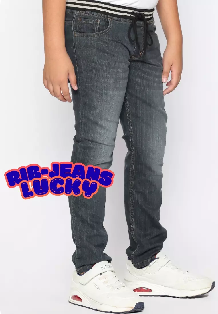 Celana Panjang Anak Laki & Perempuan Jeans Lucky Rib Abu
