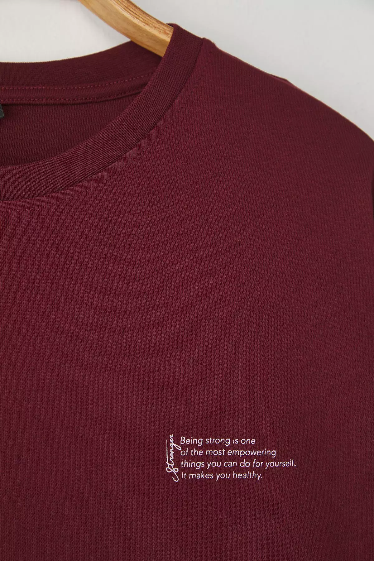 Claret Red Oversize 100% Cotton Crew Neck Minimal Text Printed T-shirt TMNSS23TS00084