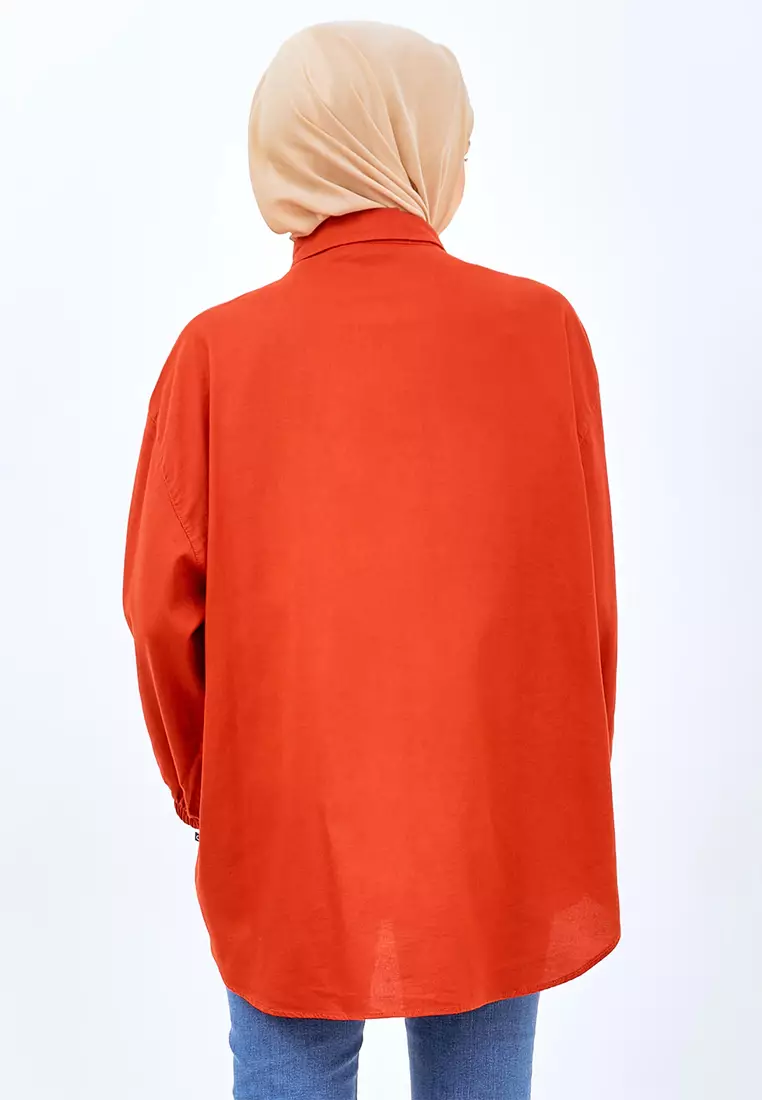 Flamoush Fanisa Orange Kemeja 7/8 Oversize Wanita