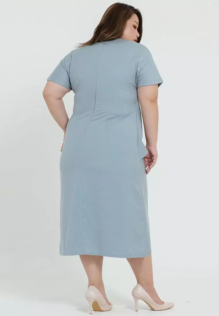 Linea Overlap Tie Dress in Teal Blue