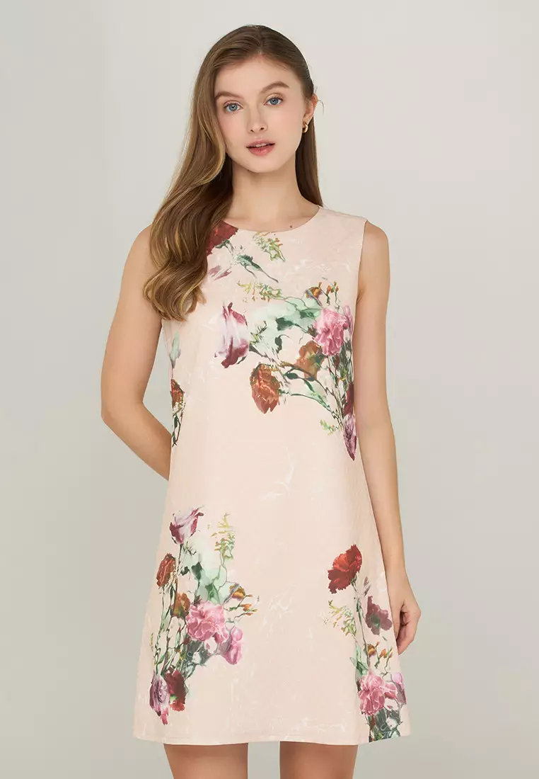 Kaia Floral Print Dress in Jacquard Fabric
