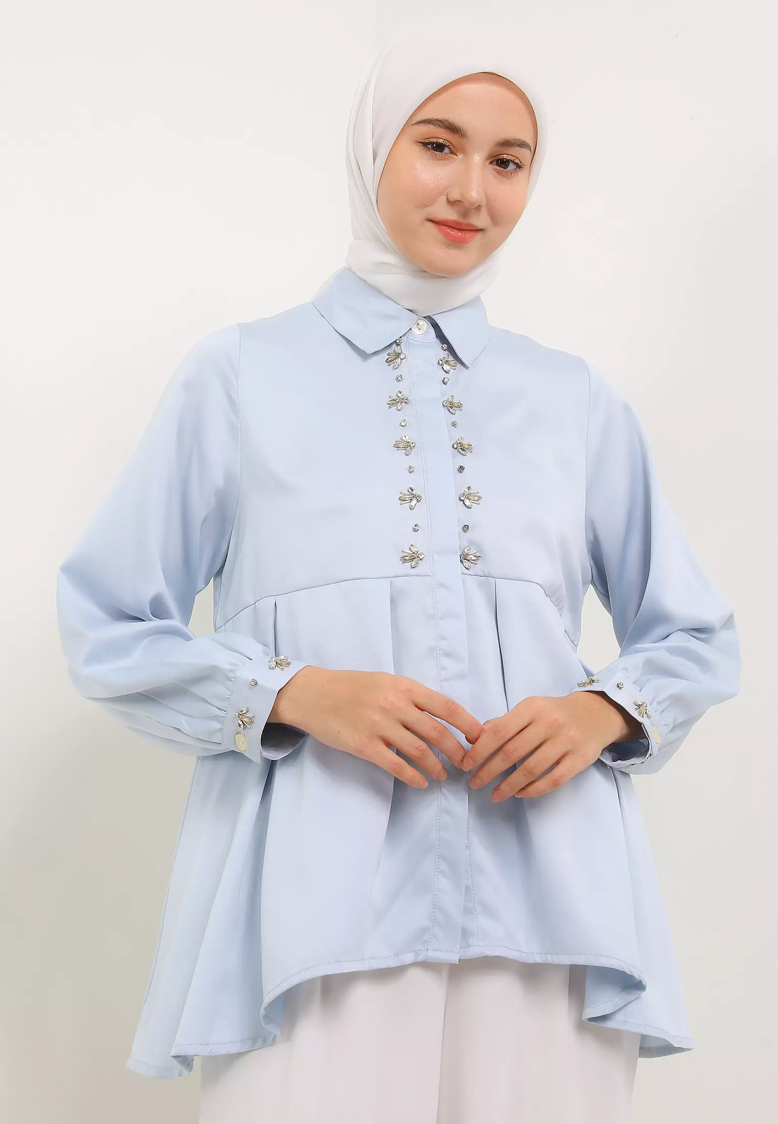 MFMW Syaucha Atasan Blouse Satin Blue With Payet