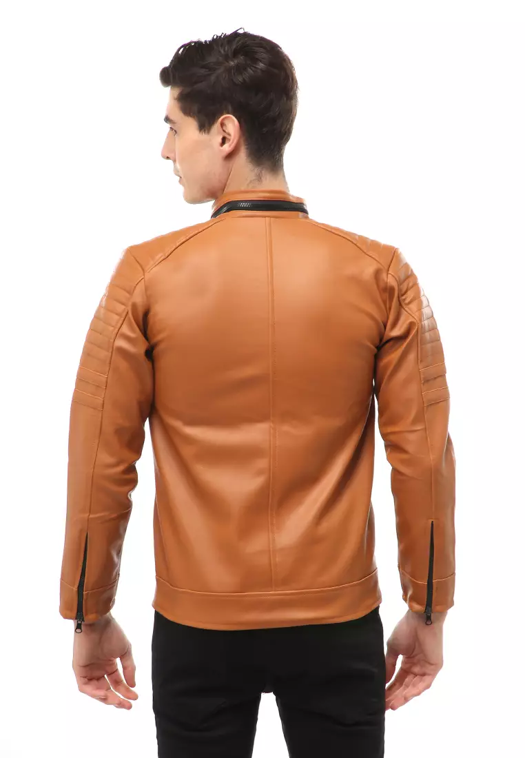 Halbert Outerwear Jaket Kulit Pria Waterproof & Windproof Material Leather ORIGINAL - Light Brown