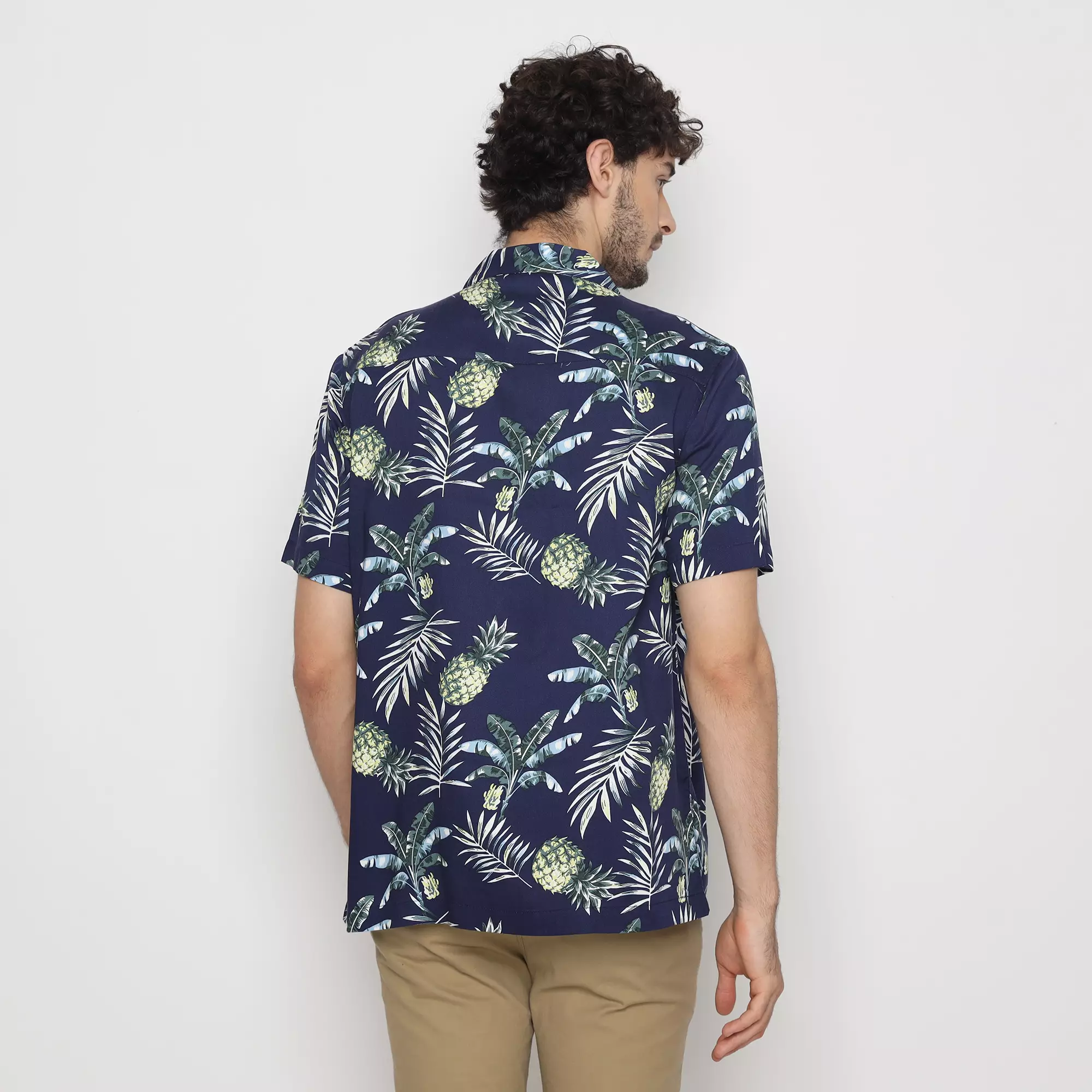 Platini Kemeja Motif Pria Lengan Pendek Katun Navy 73458