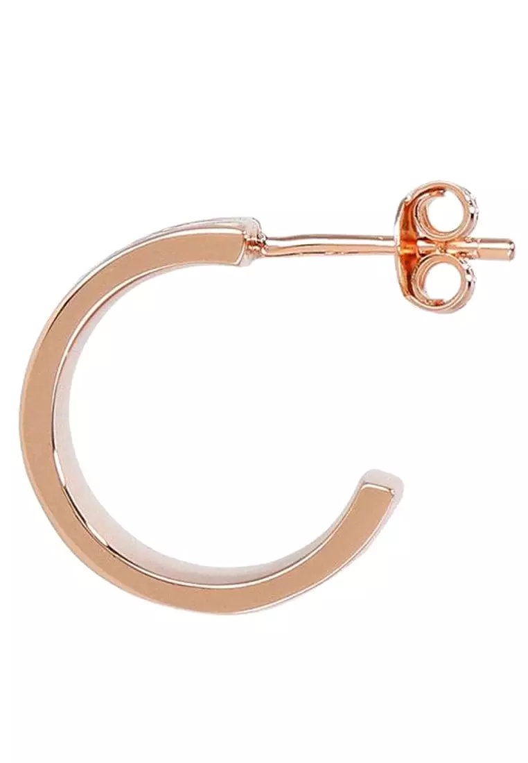 Signature Enamel Huggie Earrings in Rose Gold/ Chalk C7770