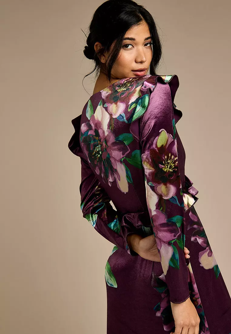 Odette Purple Floral Velvet Maxi Dress