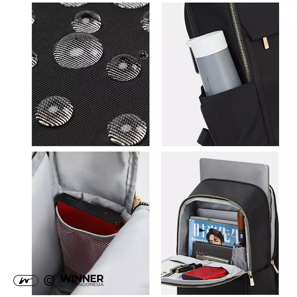WINNER Tas Ransel Laptop 13,3 inch Oxford Anti-Air Backpack Korean Style (T14-047-9837) - Warna Hitam 13,3 inch