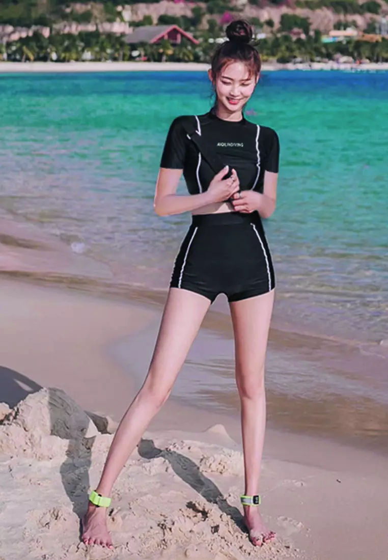 Buy ZITIQUE Korean women s short sleeved swimsuit black Online