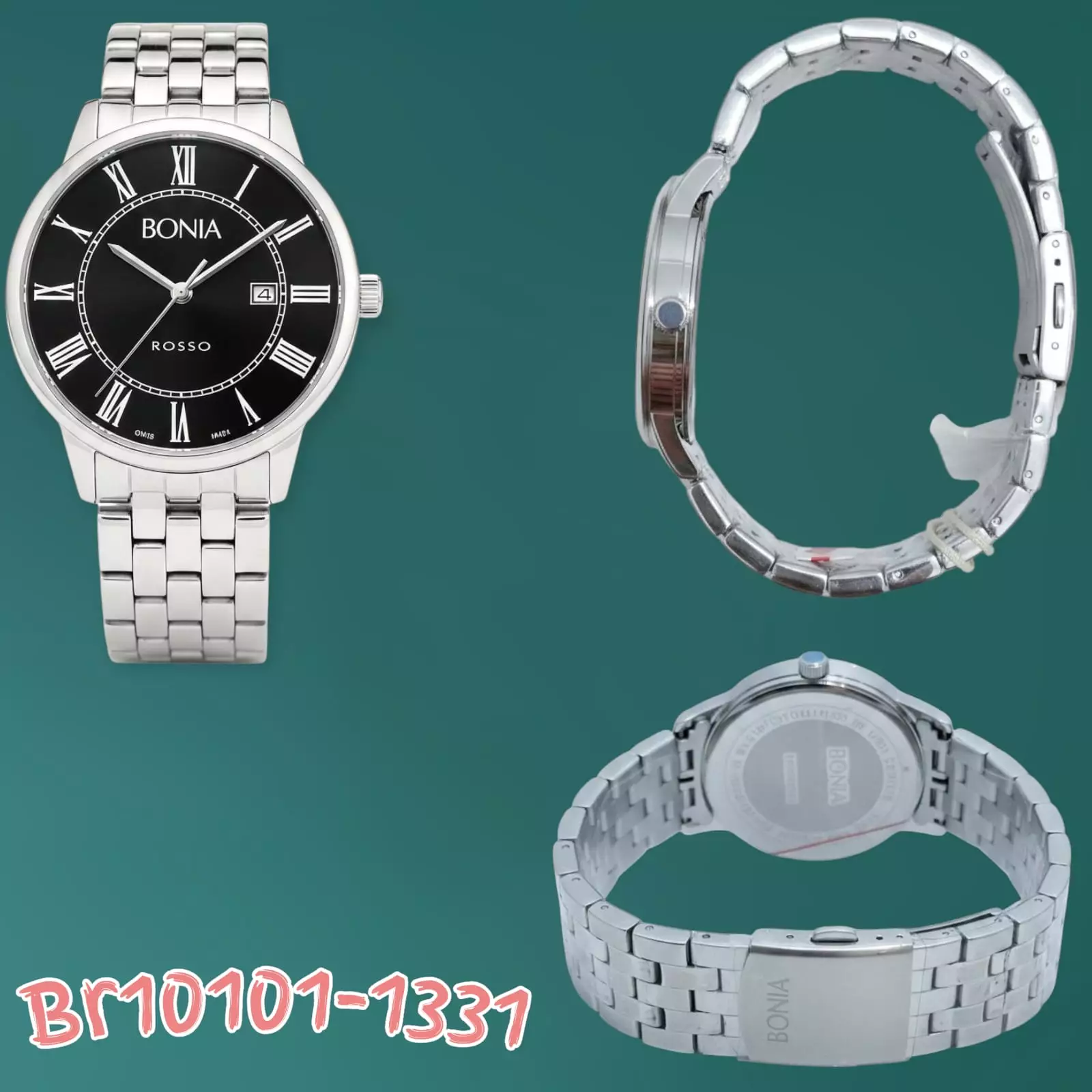 Bonia BR10101-1331 Rantai  Silver Dasar Hitam Cowok