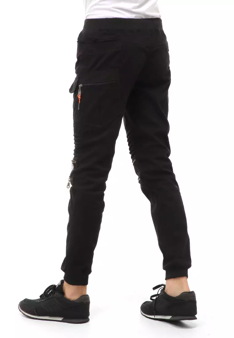 Locko Celana Panjang Jogger Cargo Pria Resleting Material Cotton Twill ORIGINAL - Black