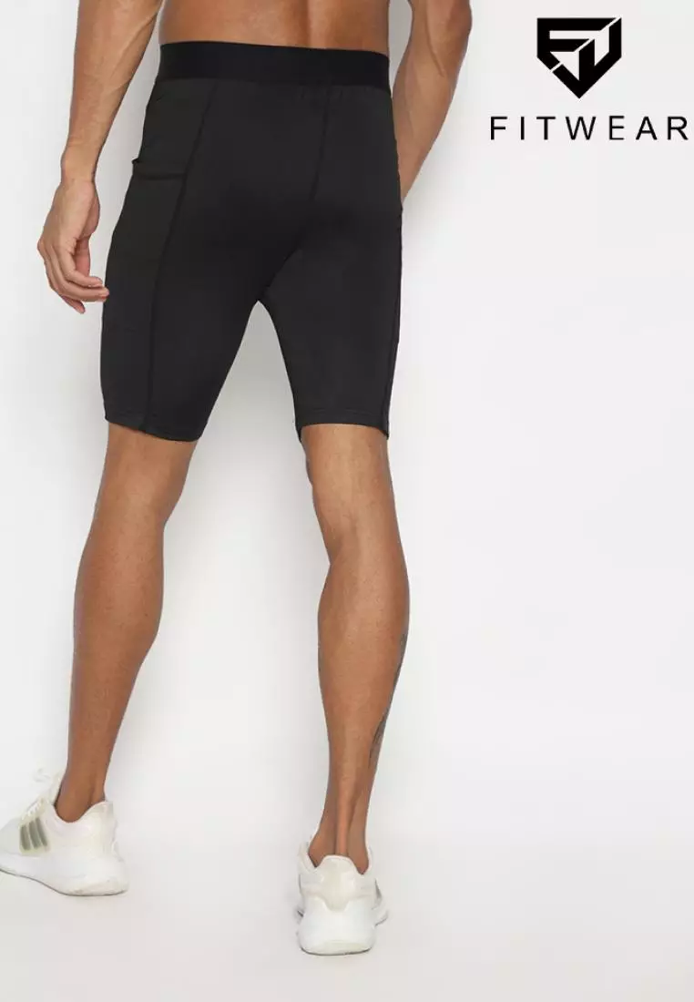 Fitwear - Legging Baselayer Pendek Dryfit Pria FITWEAR JUSTIN BASIC POCKET SHORT - BLACK