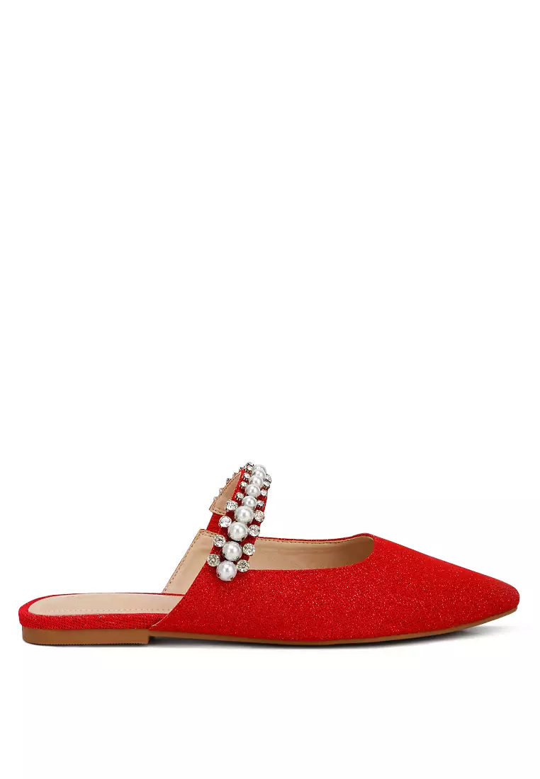 Discount on Rag & Co.  shoes - SKU: Mary Jane Cutout Embellished Mules In Red