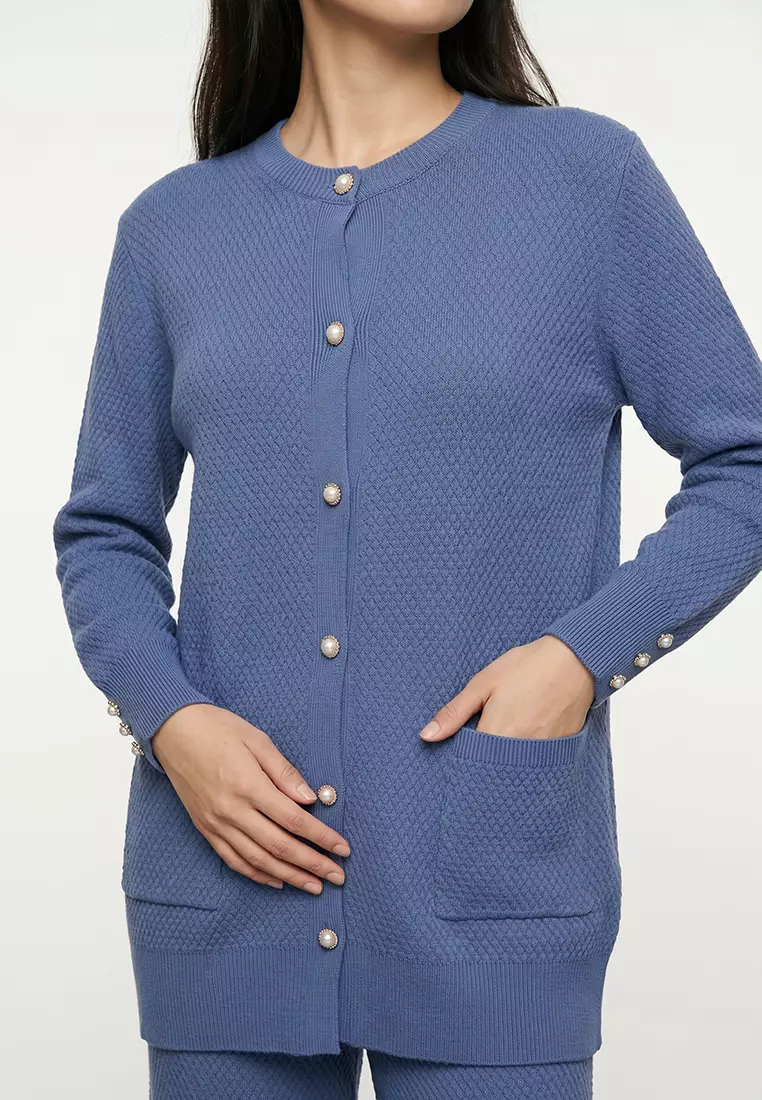 Indigo Pearl Buttoned Knitwear Bottom-Top Set TCTAW25US00035