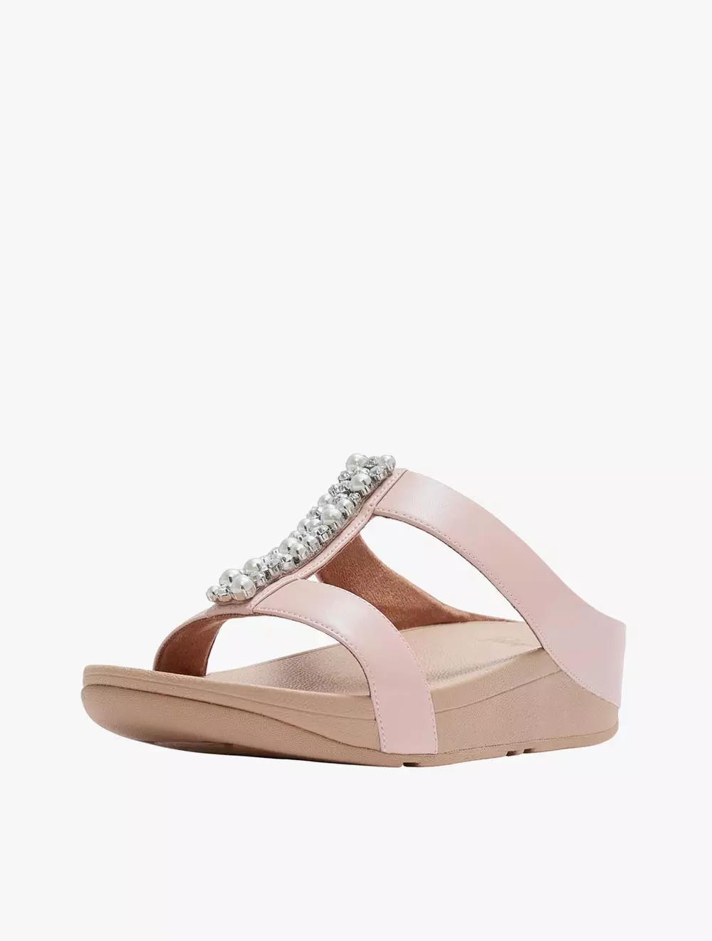 Fitflop Fino Pearls-And-Crystal H-Bar Women's Slides - Faded Blush