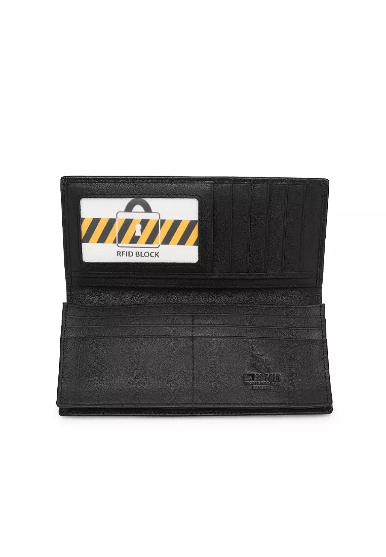 Men's Genuine Leather RFID Blocking Fortune Long Wallet - Black