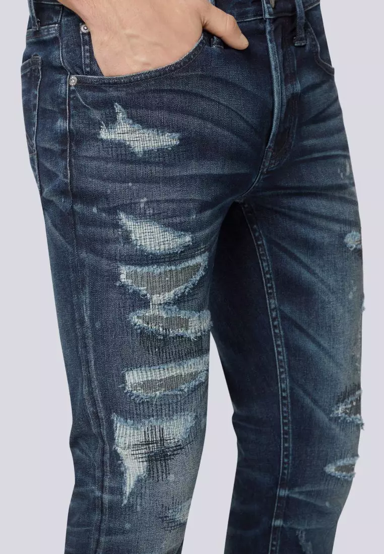 男裝修身V57 Kaihara磨白靛藍牛仔褲