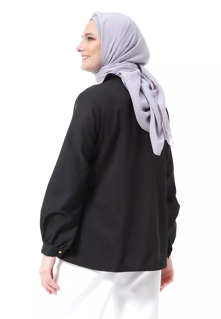 Blouse Muslimah Atasan Wanita Ballon Sleeve Regular Fit - Black
