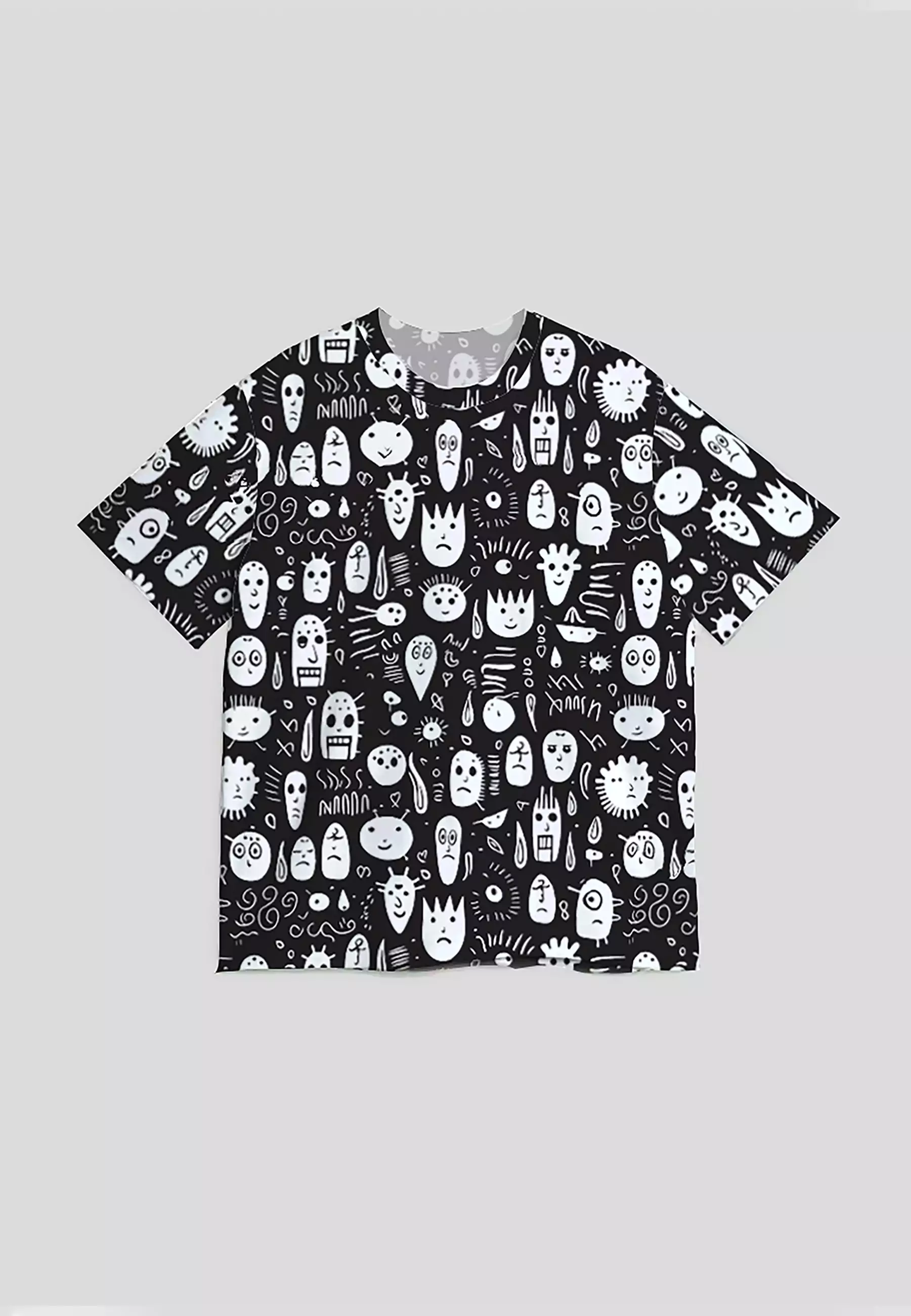 NX021 kaos oversize full motif abstrak aesthetic doodle face bahan tebal light scuba Nade