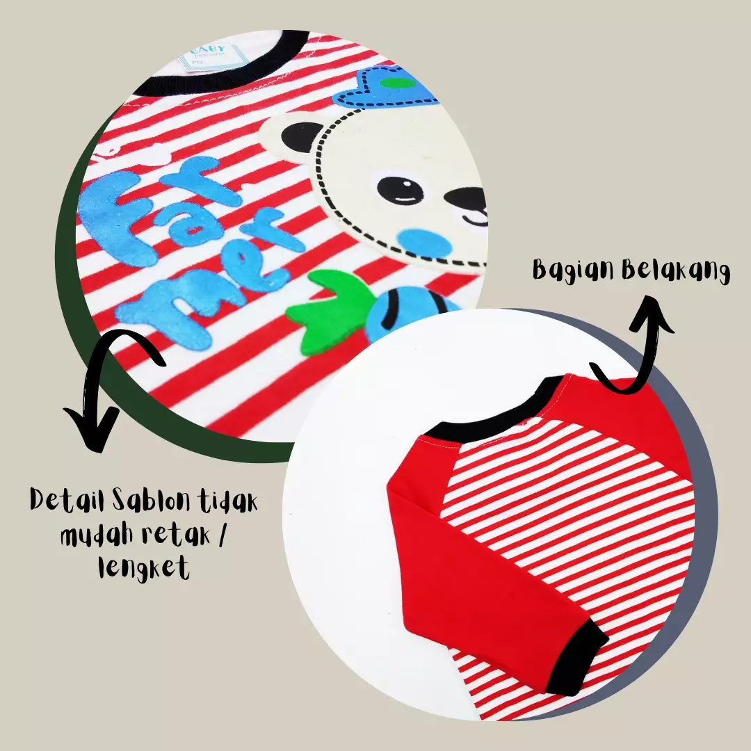 Skabe Pakaian Bayi Anak Laki Laki Baju Atasan Oblong Lengan Panjang Motif Bear Salur Setelan Celana Kaos All Size Warna Tua Usia 6 Bulan Hingga 12 Bulan 2426 Merah