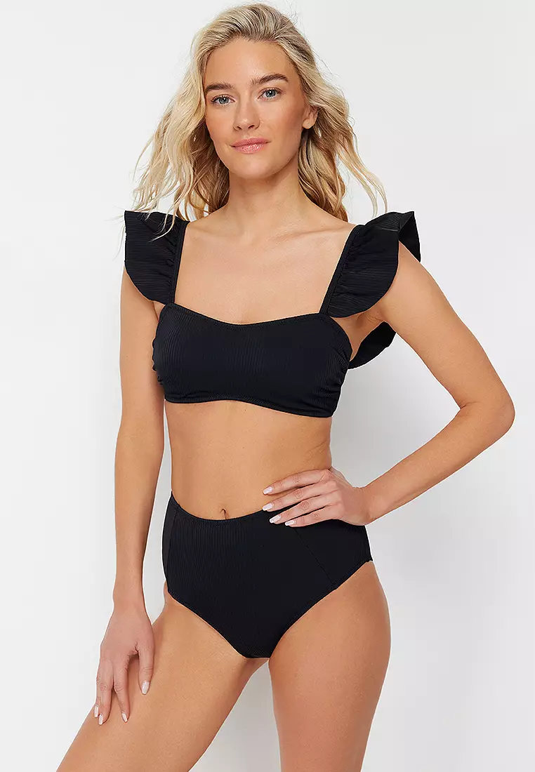 Frilly Textured High Waist Hipster Bikini Set
